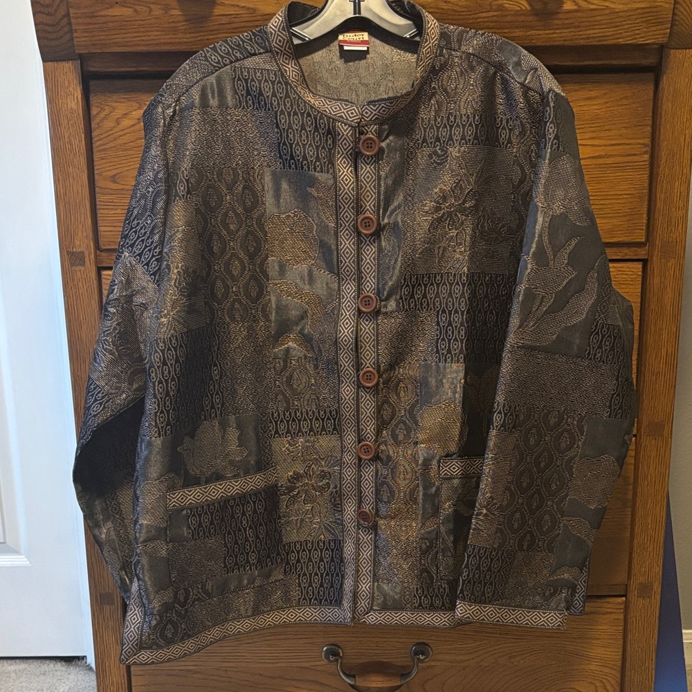 Tudor Court by Haband Vintage Jacket Black and Brown Tapestry Women’s Size XL